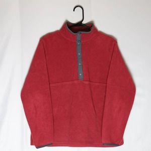 LL Bean T Snap Pullover Womens M Red Long Sleeve Fleece Sweater 90s Vintage